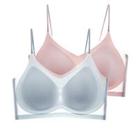 2 Piece Ice Silk Bras for Women, Summer Ultra Thin Womens Sports Bras Full Coverage, Womens Non Wired Full Support Bra, Seamless Gathering Bra, Strap Invisible Anti Sagging Underwear for Women UK