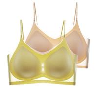 2 Piece Ice Silk Bras for Women, Summer Ultra Thin Womens Sports Bras Full Coverage, Womens Non Wired Full Support Bra, Seamless Gathering Bra, Strap Invisible Anti Sagging Underwear for Women UK