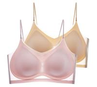 2 Piece Ice Silk Bras for Women, Summer Ultra Thin Womens Sports Bras Full Coverage, Womens Non Wired Full Support Bra, Seamless Gathering Bra, Strap Invisible Anti Sagging Underwear for Women UK