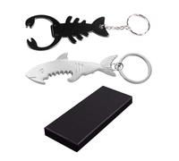 2 Piece Keychain Set with Bottle Opener - Shark and Fish Animal Design in Gift Box