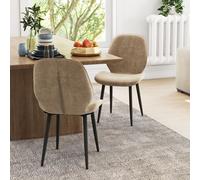 2 Piece Kitchen Chairs, Fabric Dining Chairs with Steel Legs HOMCOM Brown One Size