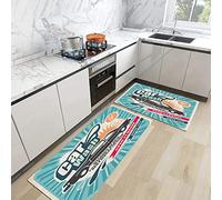 2 Piece Kitchen Mats Rug Set,1950s Set,Retro Car Wash Auto Service Repair Poster Style Art in Vintage C,Kitchen Mats And Rugs, Non-slip, Oil Resistant Floor Mats for Kitchen, Office 45x70 cm+45x120 cm
