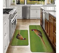 2 Piece Kitchen Mats Rug Set,Bird Common Pheasant Long Tail on The Grass Meadow Habitat Czech Republic Eu,Kitchen Rug Non Slip Washable, Anti Fatigue Kitchen Carpet Machine Washable 40x60 cm+40x120 cm