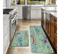 2 Piece Kitchen Mats Rug Set,Butterfly Springtime Flying Moths on Vintage Style Background Wings Transfor,Kitchen Rug Non Slip Washable, Anti Fatigue Kitchen Carpet Machine Washable 40x60 cm+40x120 cm