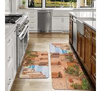 2 Piece Kitchen Mats Rug Set,Mediterranean Medieval Old Town in Tuscany Mediterranean Historic Culture V,Kitchen Rug Non Slip Washable, Anti Fatigue Kitchen Carpet Machine Washable 40x60 cm+40x120 cm