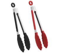 2 Piece Kitchen Tongs Set | Silicone Kitchen Tongs for Grilling, Cooking and Serving | Heat Resistant Kitchen Tong for Non-Stick Pans | BPA Free Stainless Steel Kitchen Utensils - Black & Red