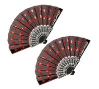 2 Piece Lace Folding Fan with Elegant Embroidery and Glittering Sequins 1920s Flamenco Dance for Photo Props Decoration Handheld