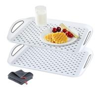2-Piece Large Non-Slip Tray with Handle and Non-Slip Point Food Tray for appetizers, Fruits, Desserts, Parties, breakfasts (Large, White - 2 Pack)