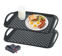 2-Piece Large Non-Slip Tray with Handle and Non-Slip Point Food Tray for appetizers, Fruits, Desserts, Parties, breakfasts (Large, Black - 2 Pack)