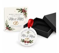 2 Piece Last Christmas as a Miss, Couples, Ceramic Bauble | Engagement gifts with card and box, romantic keepsake for Christmas tree, wedding countdown and newly engaged couples