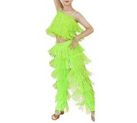 2 Piece Latin Dance Outfits For Girls,Camisole Tassels Fringe,Ballroom Dance Costume Set,Tango Salsa Practice Pants,Latin Salsa Ballroom Costumes,Tassel Pants,Suit Practice Clothes,120, Green