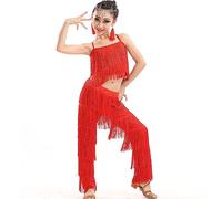 2 Piece Latin Dance Outfits For Girls,Camisole Tassels Fringe,Ballroom Dance Costume Set,Tango Salsa Practice Pants,Latin Salsa Ballroom Costumes,Tassel Pants,Suit Practice Clothes,170, Red