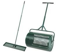 2-Piece Lawn Care Set - Metal Mesh Compost Spreader & Leveling Rake for Efficient Lawn Leveling, Yard Grading, and Garden Maintenance