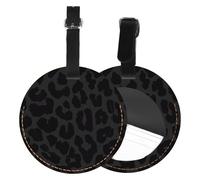 2 Piece Leather Suitcase Tags with Privacy Cover ID Label Travel Accessories Luggage Must Haves for Travel Bag Suitcase Gift for Women Men Boy Girl Bag Baggage (Round), Black Leopard Pink