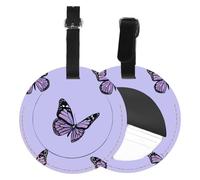 2 Piece Leather Suitcase Tags with Privacy Cover ID Label Travel Accessories Luggage Must Haves for Travel Bag Suitcase Gift for Women Men Boy Girl Bag Baggage (Round), Purple Background
