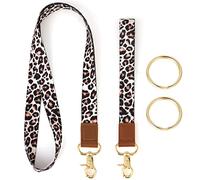 2-Piece Leopard Breakaway Lanyard with Wristlet Keychain Holder and 2 Keyrings for Car Keys, ID Badges, Cards, Wallet, Office Name Badge