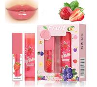 2-Piece Lip Balm & Gloss Set - Moisturising Lip Care Duo with Smooth Texture & Lasting Shine - Makeup Kit for Women Girls Stylish Beauty Gift Set for Daily Use, Birthday, Party Holidays (Strawberries)