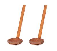2-Piece Long Handle Large Spoon - Wooden Ra-Men Spoon, Wood Rice Soup Dessert Spoons Kitchen Dinner Tableware Set, Long Handle R-Amen Spoons Wooden Large Hot Pot S-Poon