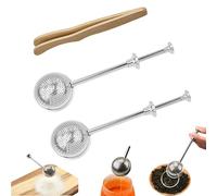 2-Piece Loose Leaf Tea Infuser, Loose Leaf Tea Strainer Infuser Set with Bamboo Tongs, 304 Stainless Steel Long Handle Tea Filter and Tea Ball Steeper for Mugs, Cups, and Deep Tumblers