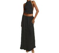 2 Piece Maxi Skirt Set for Women Lace Up Back Tank Tops Tie Up High Waist Long Skirt Set(Black,Medium)