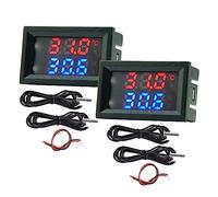 2 Piece Measurement 4~30V Direct Power Supply Red Silver Blue Dual Display Digital Thermometer With Waterproof Metal Sensor Temperature Sensor