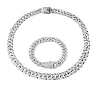 2 Piece Men's Cuban Chain 13mm Ice Cube Miami Cuban Necklace and Bracelet Gold And Silver Hip-Hop Style Jewellery for Men and Women Sparkling Diamond Chain Rock Hip Hop Punk Fashion Accessories