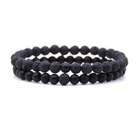 2-Piece Men's Natural Stone Bead Bracelet Set, 4mm Tiger Eye Fossil Howlite Lava Meditation Bangles