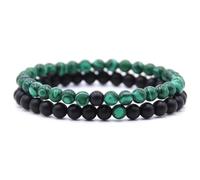 2-Piece Men's Natural Stone Bead Bracelet Set, 4mm Tiger Eye Fossil Howlite Lava Meditation Bangles