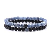 2-Piece Men's Natural Stone Bead Bracelet Set, 4mm Tiger Eye Fossil Howlite Lava Meditation Bangles