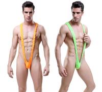2-Piece Men'S One-Piece Swimsuit, V-Shaped Strap Sexy Thong, Eye-Catching Fluorescent Green, Suitable For Theme Party Wear.