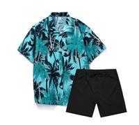 2 Piece Mens Outfits Clearance Hawaiian Tracksuit Set Printed Summer Holiday Beach Sets Lapel Short Sleeve Button Blouse Tops and Elastic Waist Shorts Suit Gym Sport Co Ord Sets S-XXL Warehouse Deals