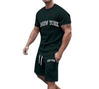 2 Piece Mens Outfits UK Clearance Letter Slogan Printed Round Neck Short Sleeve Tops and Drawstring Shorts Suit Tracksuit Set Gym Sport Oversized Beach Sets Casual Co Ord Set M-3XL Warehouse Deals