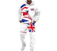 2 Piece Mens Tracksuits Union Jack British Flag Thin Fleece Hoodie and Jogging Sweatpants Autumn Winter Swearsuits Comfort Classic-fit Hooded Sweatshirt Sets Activewear Workwear Dailywear Set