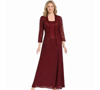 2 Piece Mother of the Bride Dress with Jacket, Long Chiffon A-Line Formal Evening Gown for Wedding (Wine Red,M)