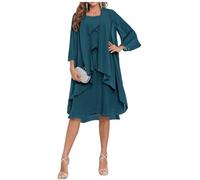 2 Piece Mother of The Bride Dresses with Jacket Tiered 3/4 Sleeve Knee Length Chiffon Beaded Formal Dress Peacock Size 28