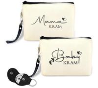 2 Piece Mum to Be Gifts Set, Linen Zipper Pouches for Expectant Mothers, Baby Shower Personalised Gifts, Maternity Cosmetic Bags with Decision Coin, Beige (White)