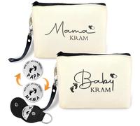 2 Piece Mum to Be Gifts Set, Linen Zipper Pouches for Expectant Mothers, Baby Shower Personalised Gifts, Maternity Cosmetic Bags with Decision Coin, Beige (Beige)