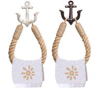 2 Piece Nautical Rope Towel Ring, Toilet Paper Holder Beach Themed Bathroom Decord with Metal Hook for Beach Themed Bathroom Decor(White+Black)