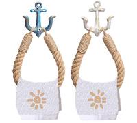 2 Piece Nautical Rope Towel Ring, Toilet Paper Holder Beach Themed Bathroom Decord with Metal Hook for Beach Themed Bathroom Decor(Blue+White)