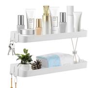 2-Piece No-Drilling Shower Caddy, Self-Adhesive Bathroom Organizer with Large Capacity, Quick-Dry Design and 8 Hooks