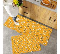 2 Piece Non-Slip Kitchen Mat,Bee Bumble Bees Producing Honey by Filling Honeycombs Cells Themed Graphic Image Print Orange B,Rubber Backing Doormat Kitchen Floor Mat Runner Rug Set 40x60 cm+40x120 cm