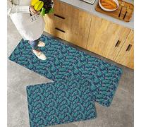 2 Piece Non-Slip Kitchen Mat,Island Exotic Banana Palm Leaf Hawaiian Brazilian Jungle Foliage Art Deco Teal Pink and Dark Pu,Rubber Backing Doormat Kitchen Floor Mat Runner Rug Set 40x60 cm+40x120 cm