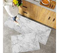 2 Piece Non-Slip Kitchen Mat,Marble Fractured Lines Stained Grunge Surface Effects Ceramic Style Background Motif Grey Dust,Rubber Backing Doormat Kitchen Floor Mat Runner Rug Set 40x60 cm+40x120 cm