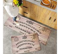 2 Piece Non-Slip Kitchen Mat,Ouija Board Wooden Texture Talking Spirit Board with Alphabet Letters Dark Taupe Beige and Warm,Rubber Backing Doormat Kitchen Floor Mat Runner Rug Set 40x60 cm+40x120 cm