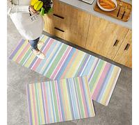 2 Piece Non-Slip Kitchen Mat,Pastel Vertically Striped Pattern Different Colored Straight Lines Classical Old Fashioned , P,Rubber Backing Doormat Kitchen Floor Mat Runner Rug Set 40x60 cm+40x120 cm