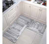 2 Piece Non-Slip Kitchen Mats And Rugs Machine Washable Luxurious Marble Corridor Elegant Architecture Pattern Doormat Kitchen Floor Mat, Light Gray Entryway Hallway Runner Set, 40X60Cm+40X120Cm