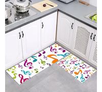 2 Piece Non Slip Kitchen Rug Set 40x60cm+40x120cm, Washable Kitchen Mat Sets, Dining Room, Entryway Runner Rugs Set, Music Theme Standing Mats Carpets Color Musical Notes, Colorful