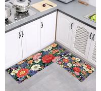 2 Piece Non Slip Kitchen Rug Set 40x60cm+40x120cm, Washable Kitchen Mat Sets, Dining Room, Entryway Runner Rugs Set, Flowers Art Standing Mats Carpets Night Sky Wildflowers, Colorful