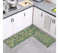 2 Piece Non Slip Kitchen Rug Set 43x75cm+43x150cm, Washable Kitchen Mat Sets, Dining Room, Entryway Runner Rugs Set, Vintage Plants Standing Mats Carpets Flowers Branches Leaves, Sage Green