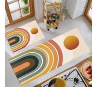 2 Piece Non Slip Kitchen Rug Set 43x75cm+43x150cm, Washable Kitchen Mat Sets, Dining Room, Entryway Runner Rugs Set, Vintage Standing Mats Carpets Rainbow Arch Sun, Multicolor